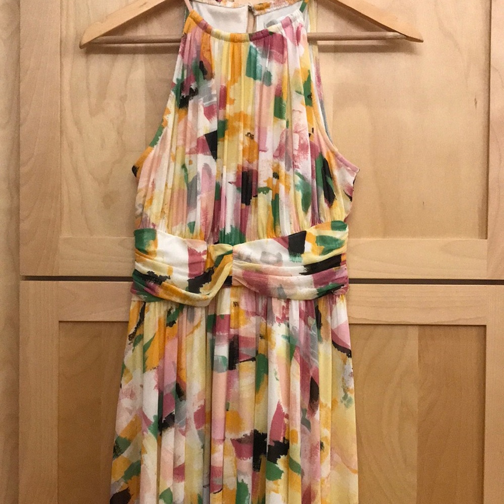 London Times Watercolor Mesh Ruched Dress - Picture 3 of 5
